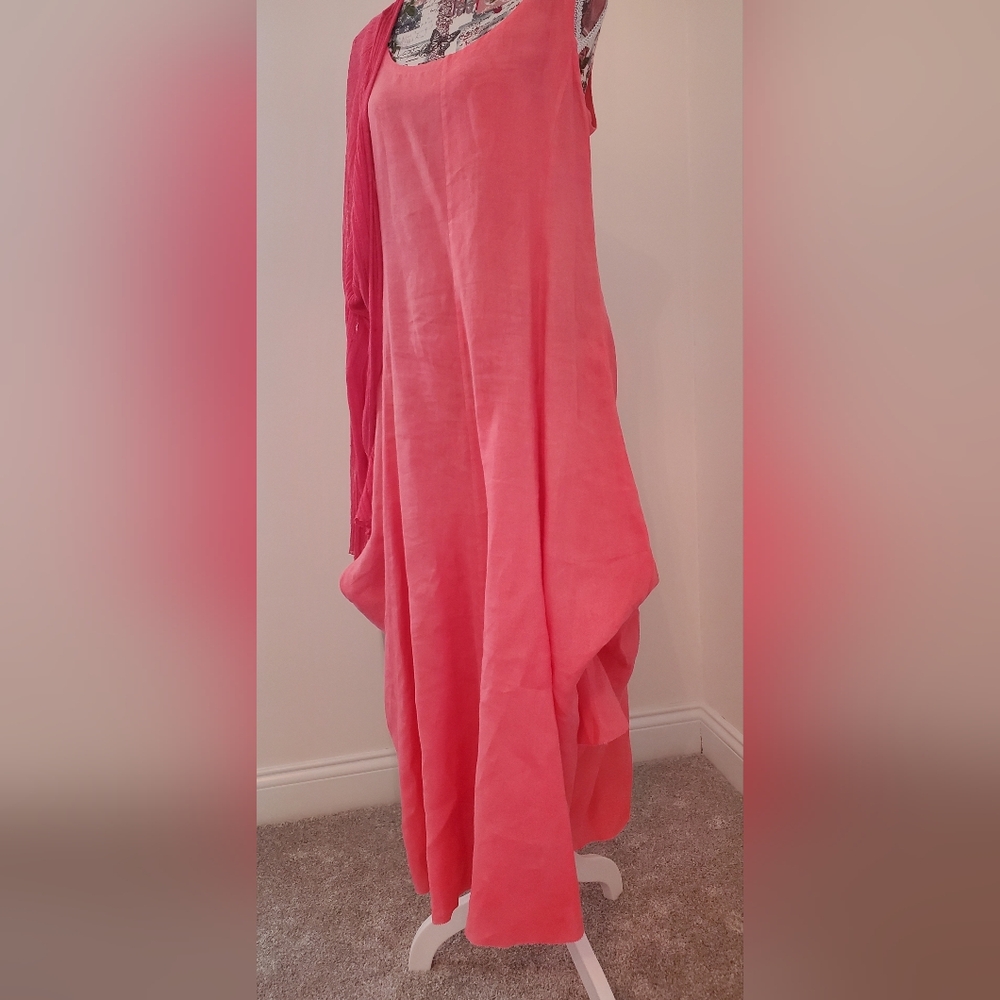 Eileen Fisher 3 Pc,Watermelon Maxi Dress, Matching Sweater, and Slip - Picture 12 of 12